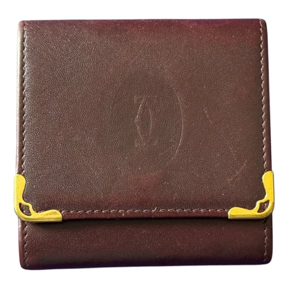 Cartier Bordeaux Burgundy Red Leather Logo Coin Wallet - Picture 1 of 11